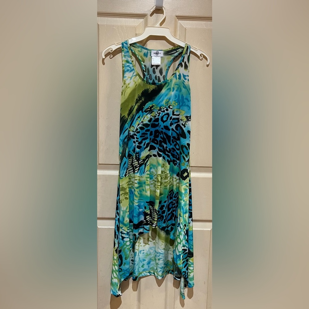 Vibrant Blue & Green Long A-Line Tank Top, Size M